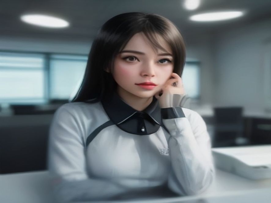 오피스에서 책상에 앉아 있는 여성의 인물 사진, AI 에이전트 협업 요소는 보이지 않음